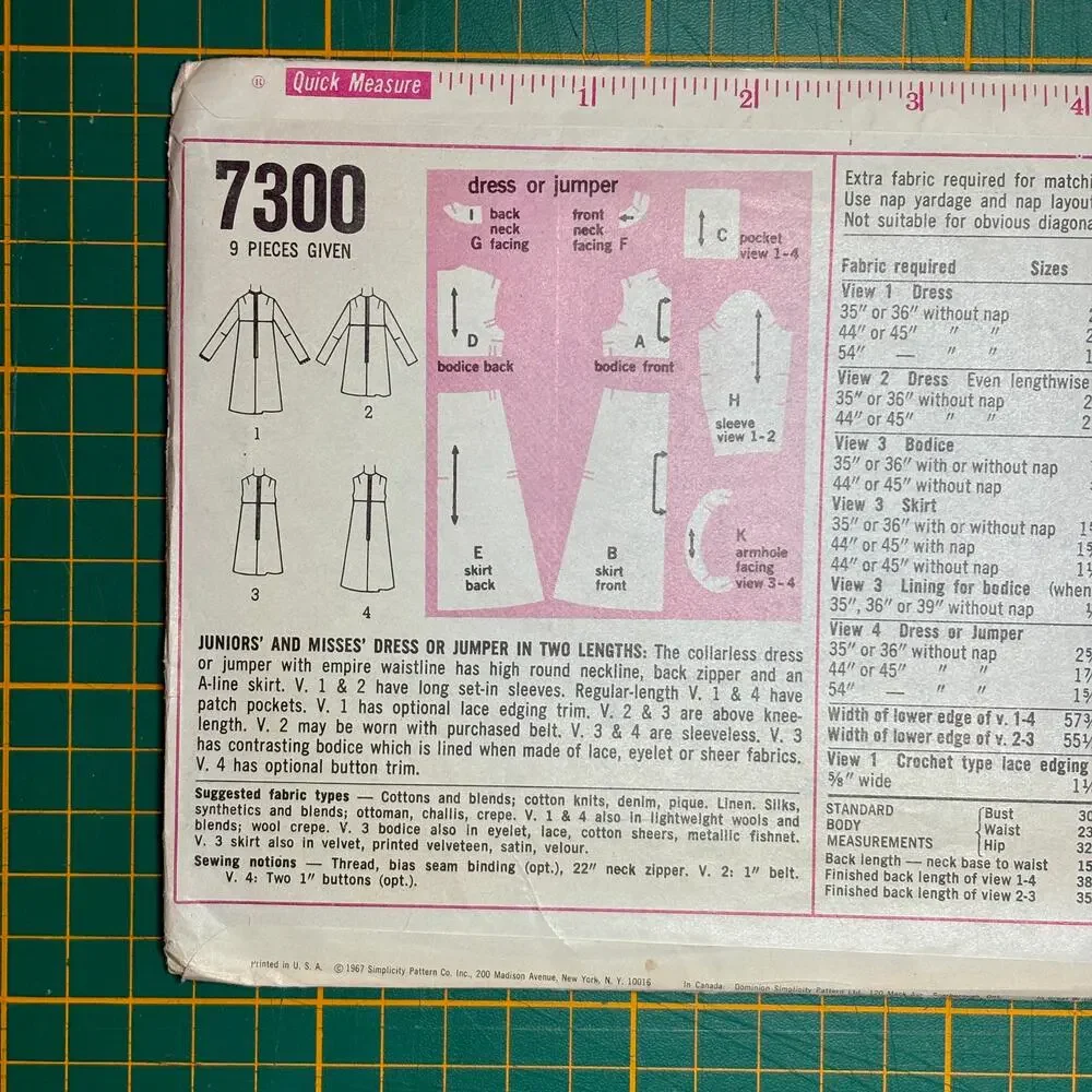 Vtg 1967 Simplicity 7300 Mod Dress Jumper Sewing Pattern Size 12 Bust 32 FF